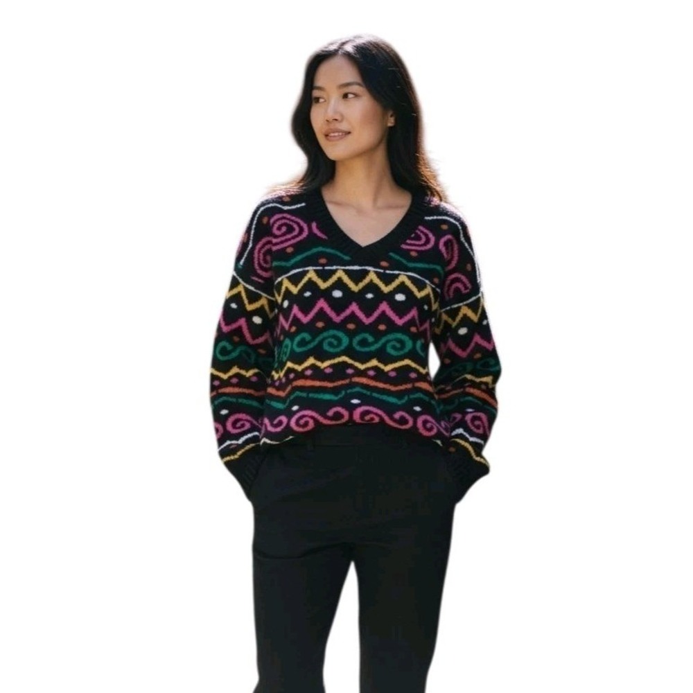 Vintage 80's/90's Delia McKain Vibrant Abstract Knit Sweater Womens PS Oversized